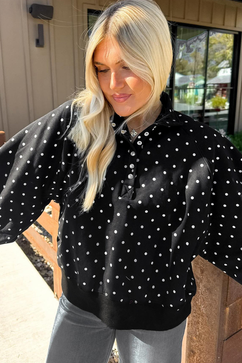 Pink Polka Dot Print Sweatshirt