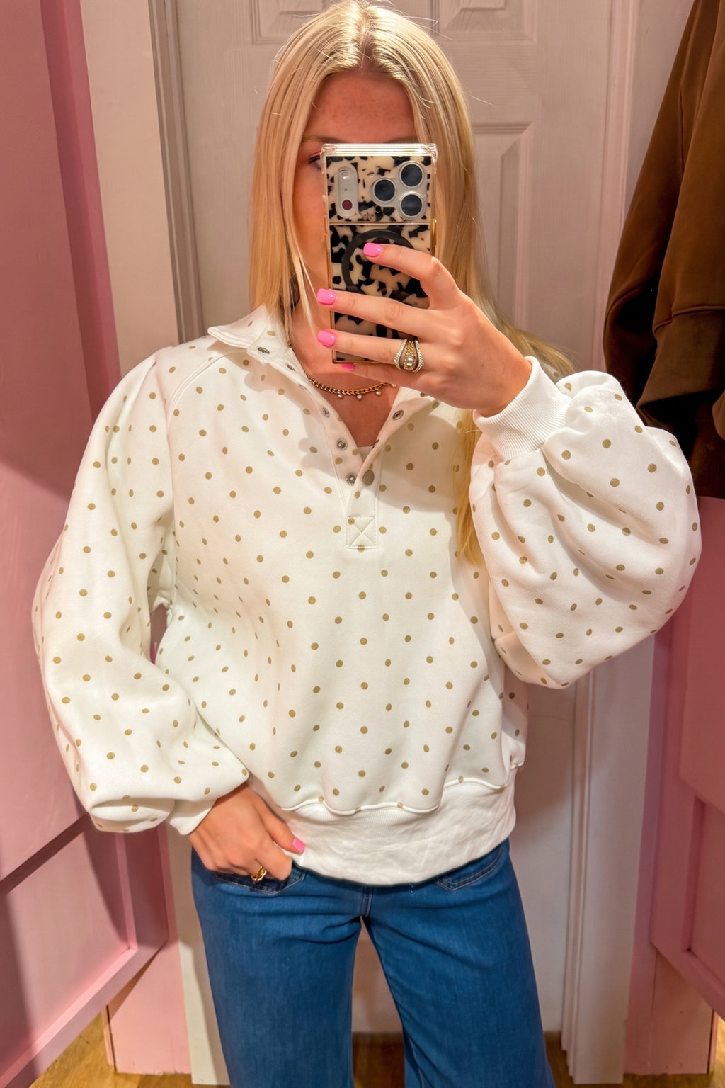 Pink Polka Dot Print Sweatshirt