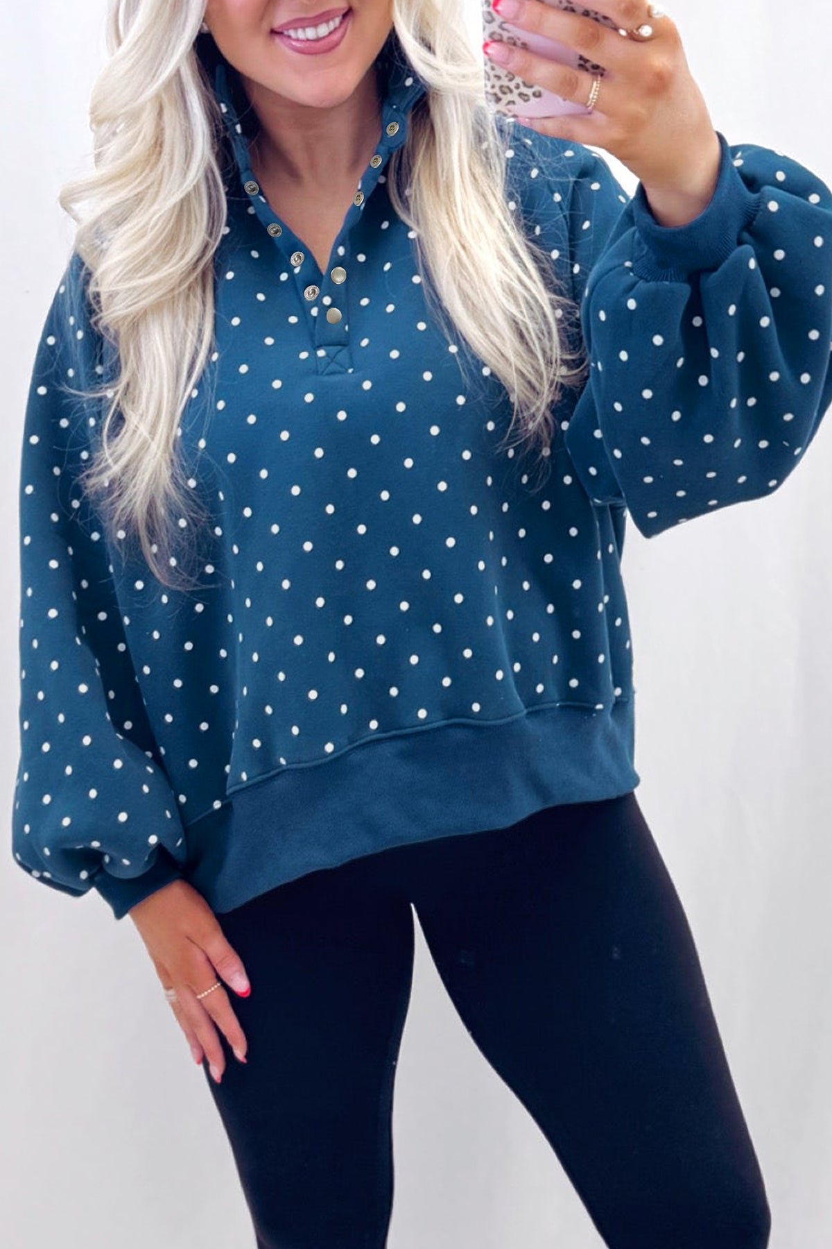 Pink Polka Dot Print Sweatshirt