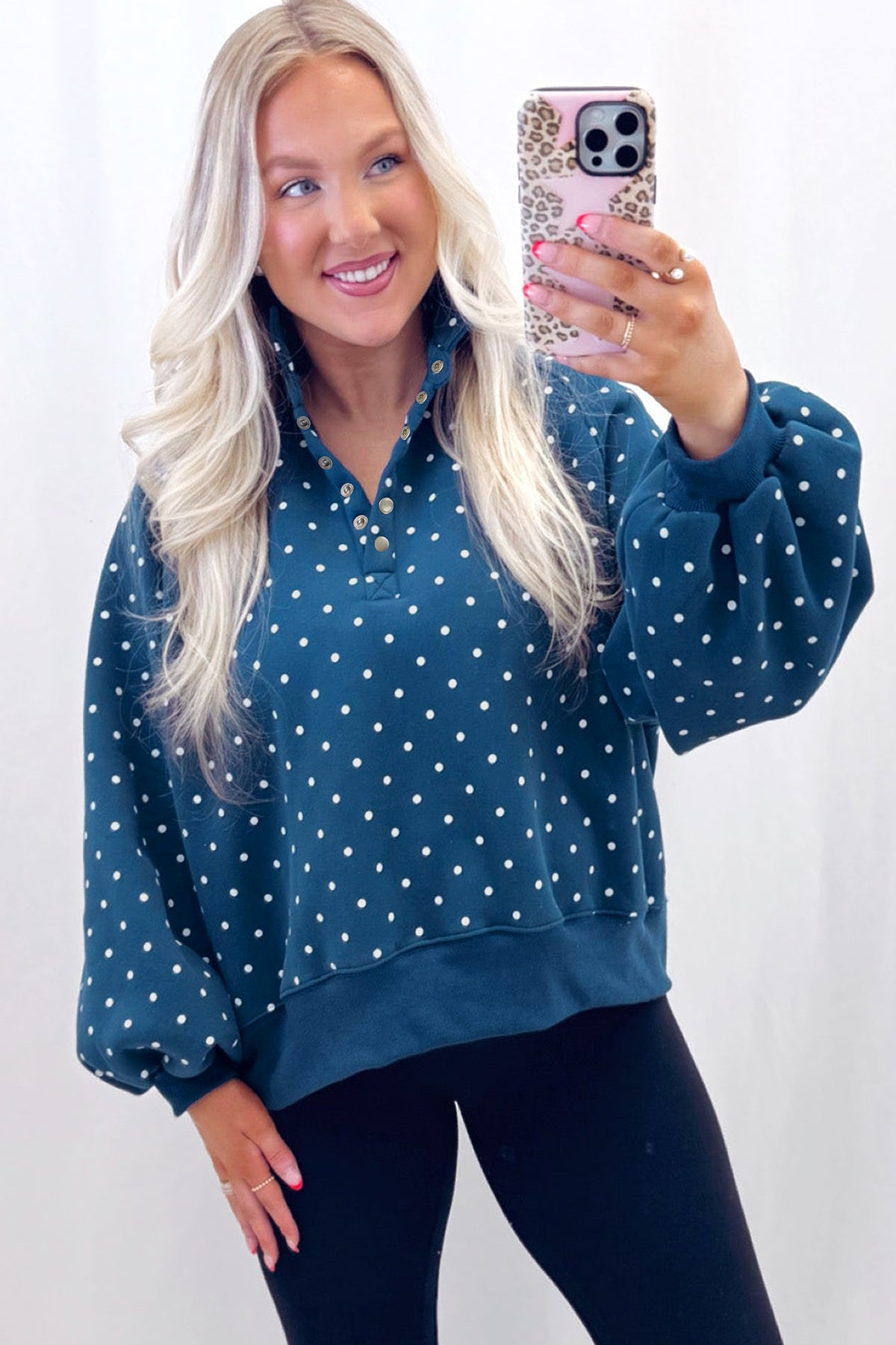 Pink Polka Dot Print Sweatshirt