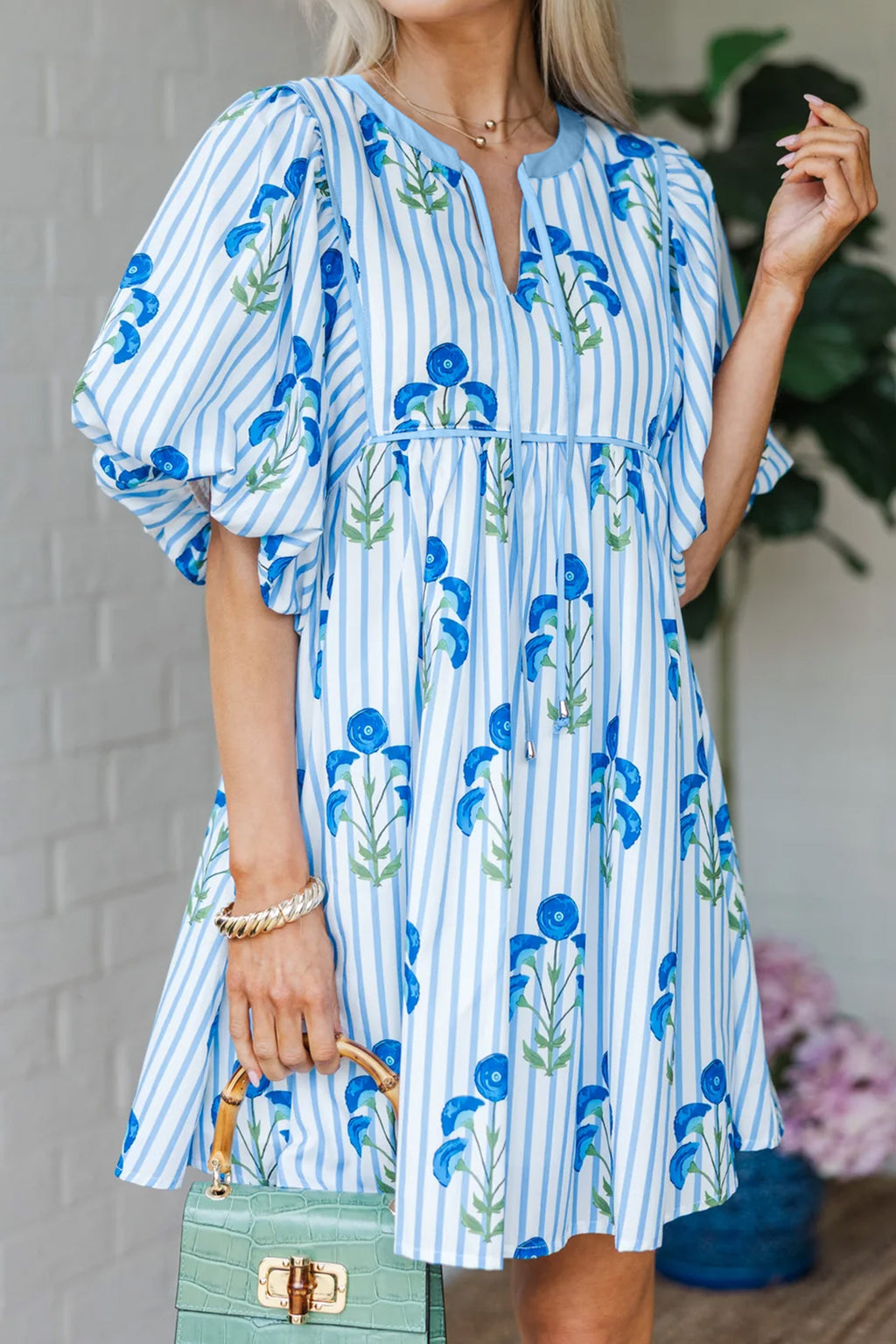 Floral Puff-Sleeve Mini Dress