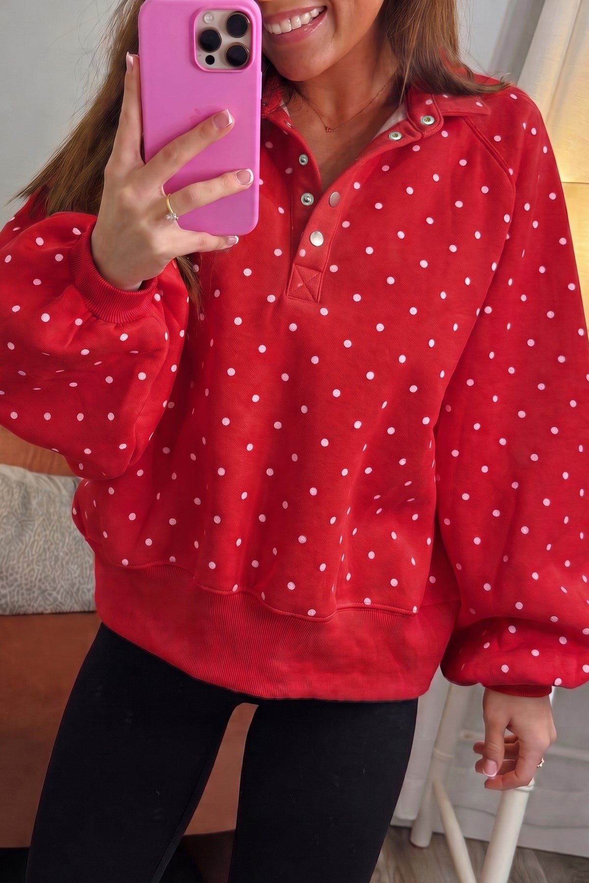 Pink Polka Dot Print Sweatshirt