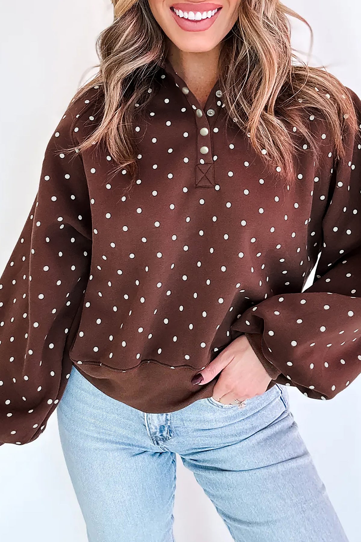 Pink Polka Dot Print Sweatshirt