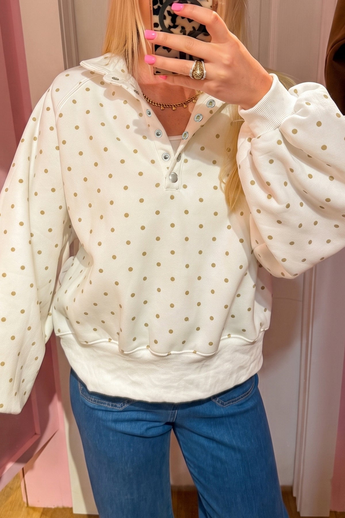Pink Polka Dot Print Sweatshirt