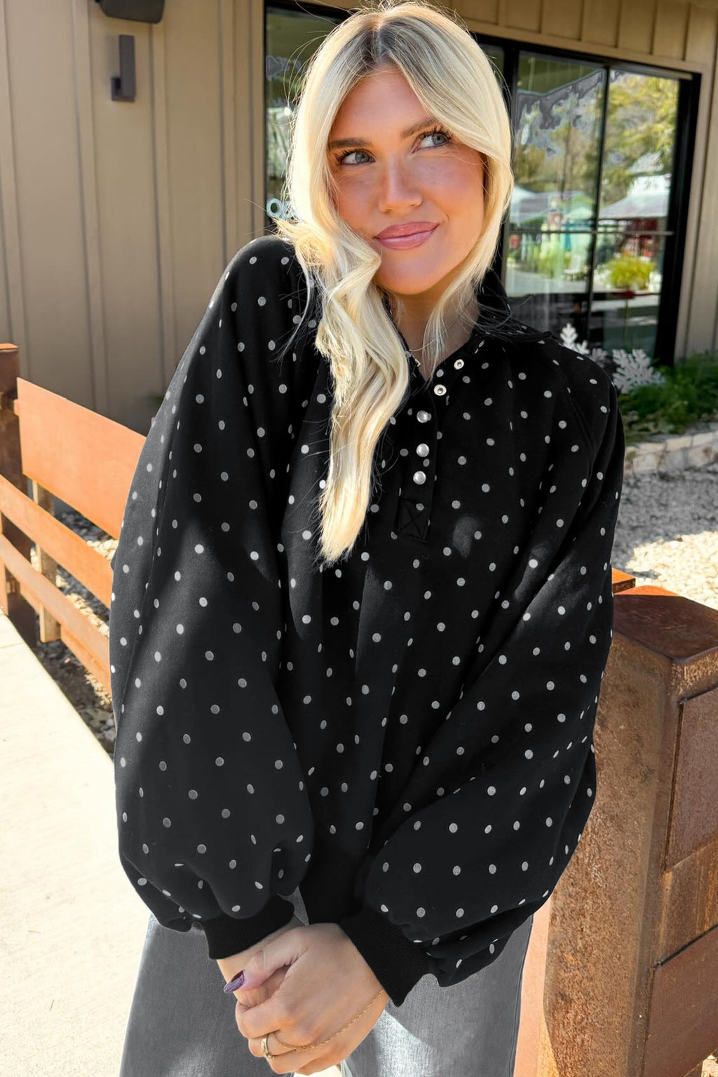 Pink Polka Dot Print Sweatshirt