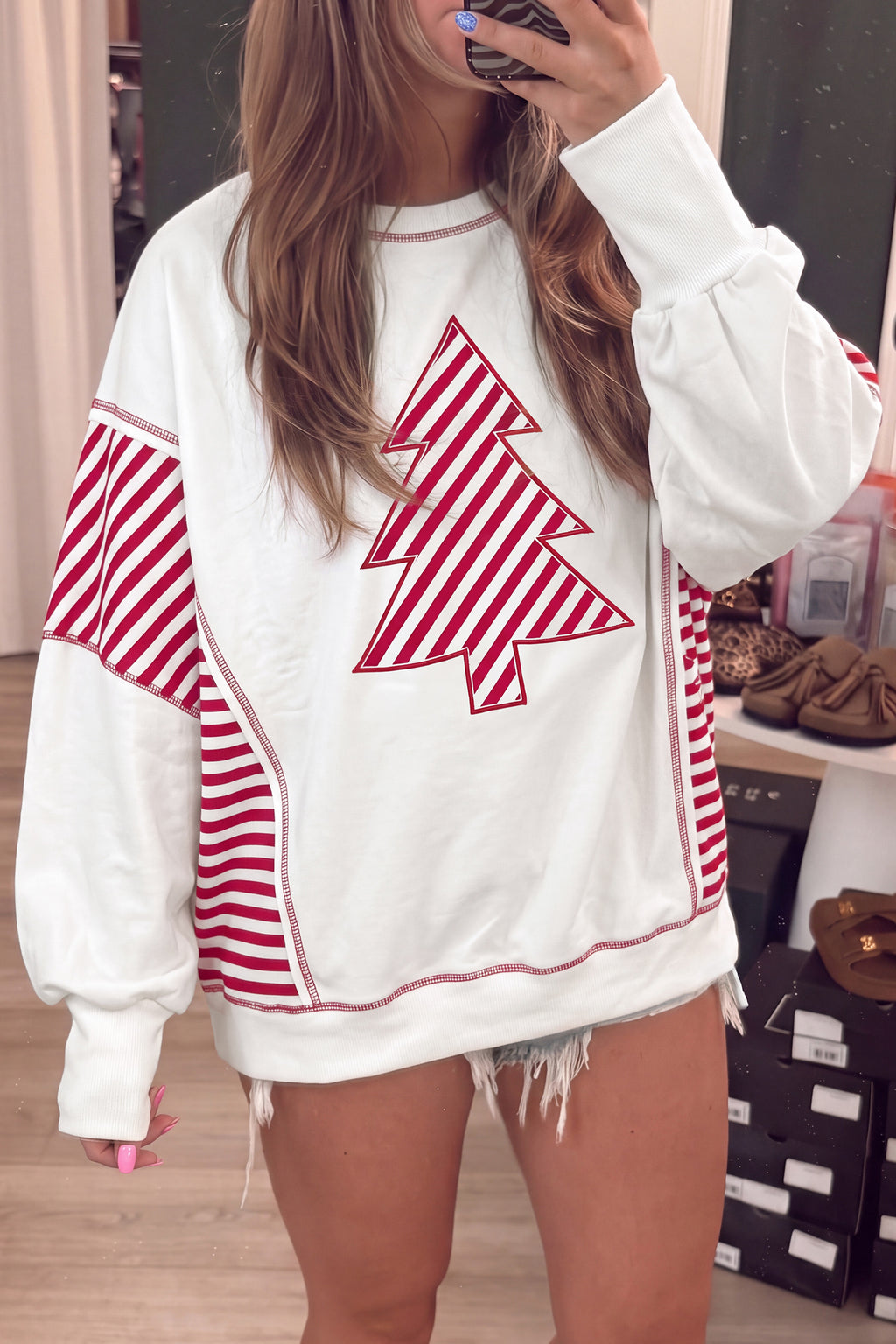 Christmas Tree Patchwork Puff Sleeve Top