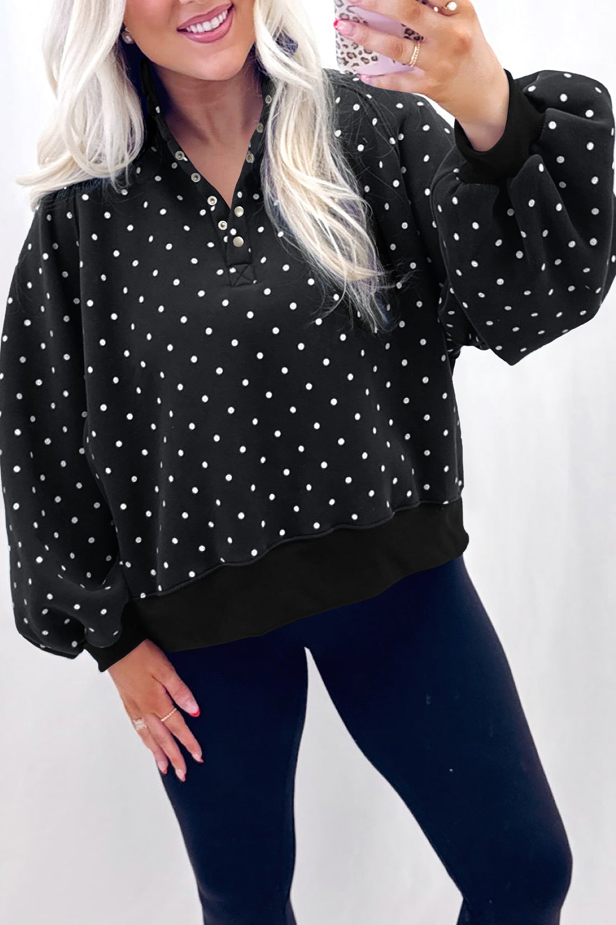 Pink Polka Dot Print Sweatshirt