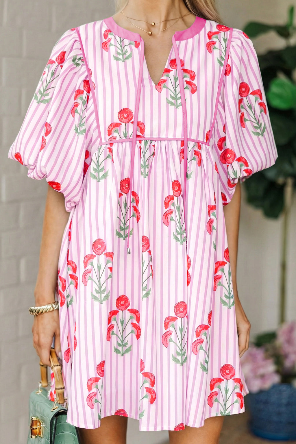 Floral Puff-Sleeve Mini Dress