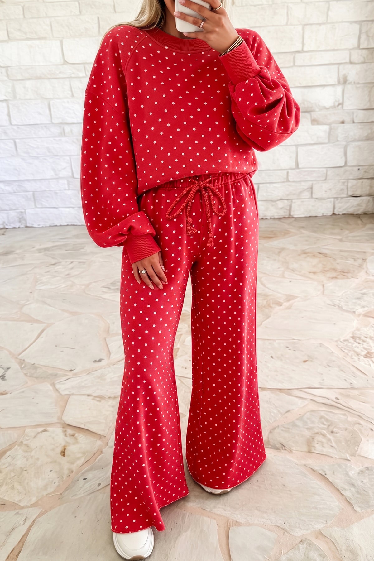 Polka Dot  Wide Leg Long Sleeve Set