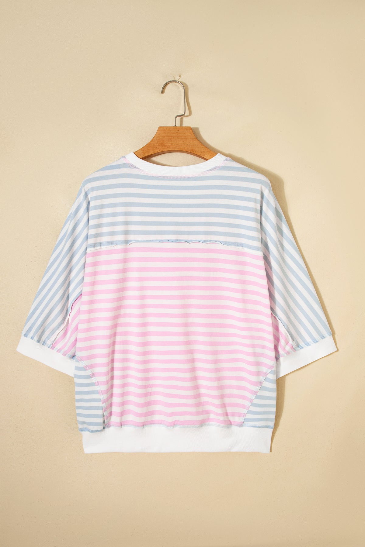 Casual Stripe Oversize Dolman Sleeve Patchwork T Shirt
